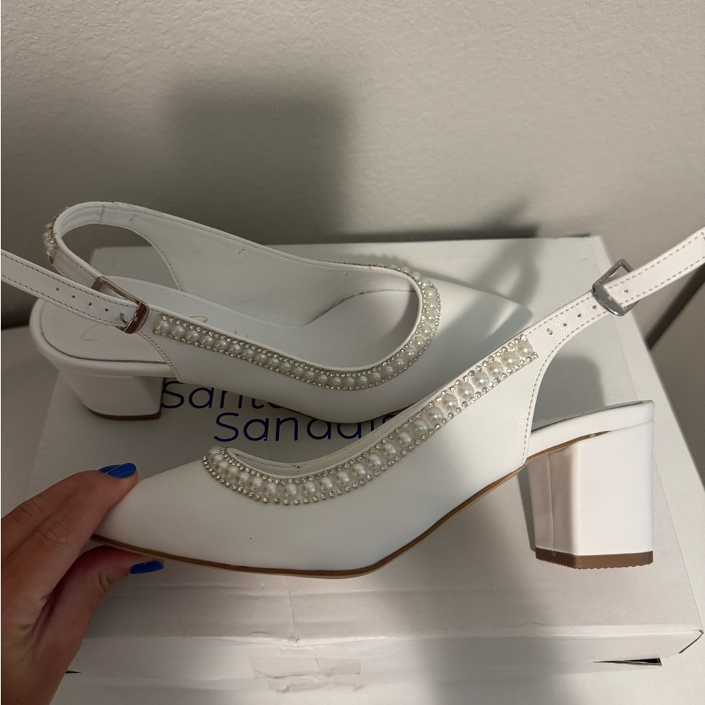 Women's White Pearl Slingback Heels